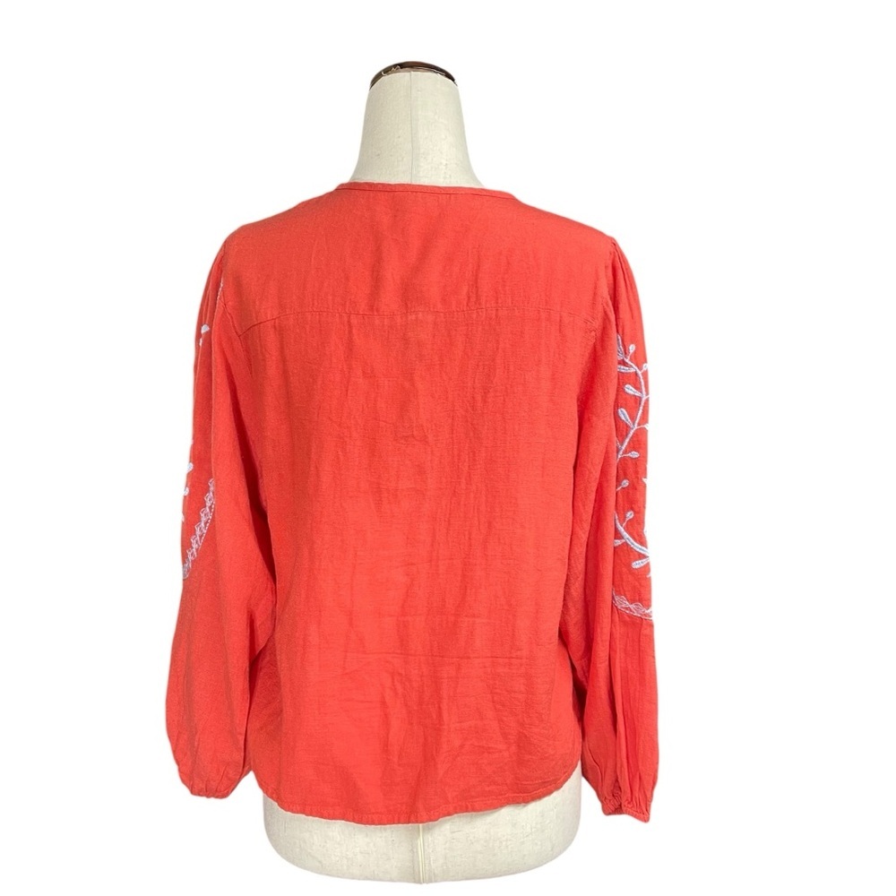 ONLY Linen Blend Boho Long Sleeve Embroidered Peasant Red Top Blouse Size XS - Picture 5 of 14